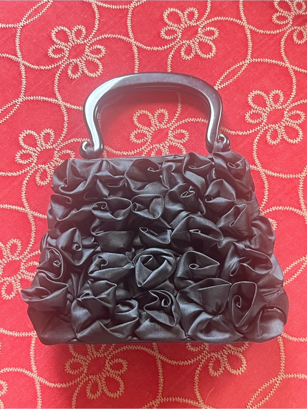 Vintage Black Silk Rosette Evening Bag Clutch Y2K